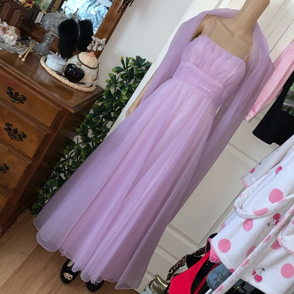 Vtg 60's 70's lilac chiffon full circle ball gown PROM maxi dress S - Picture 4 of 16